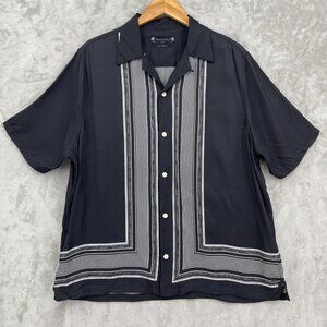 AllSaints Orizabo Relaxed Fit Silky Twill Black White Retro Camp Shirt
